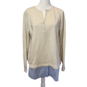 Van Heusen Sweatshirt w/ Blue & White Pin Stripe peek a poo shirt tail, Size Lrg